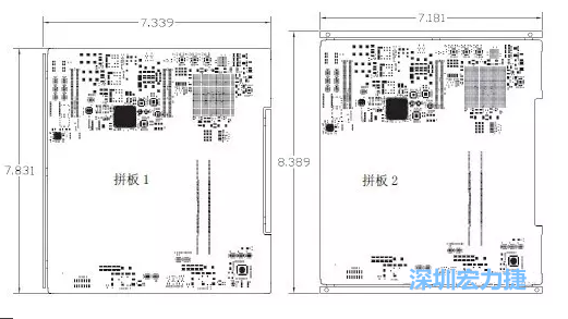 如圖11所示在兩種拼板中PCB單元的邊條位置不同，拼板1中邊條在長邊方向，而拼板2中邊條在短邊方向-深圳宏力捷