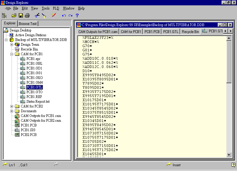 要檢查各Gerber輸出文件，則在瀏覽器中打開CAM Output for PCB1，即可看到一系列Gerber輸出文件。