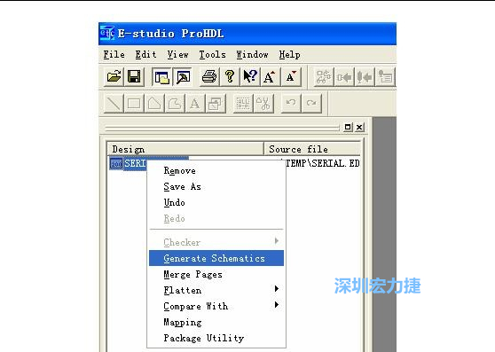4．右鍵點擊 Serial.EDF 文件，選擇 Generate Schamatics：