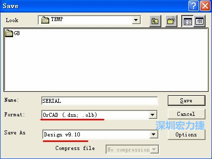 選擇菜單 File－Save As，輸出格式選 ORCAD 9.10。