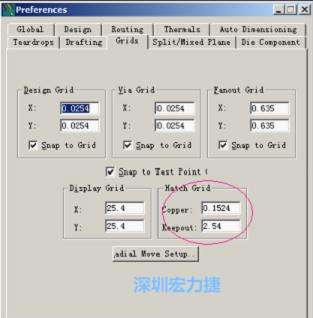  改銅皮的填充網(wǎng)格Global→Design Units，填充方向Drafting→Direction；Hatch Grid中Copper此數(shù)值為大銅箔中所填充的線條中心到中心的距離。