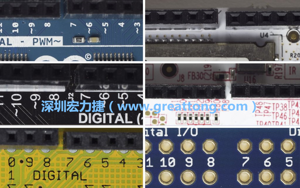 各種不同尺寸的Arduino上第7、8腳位的間距。